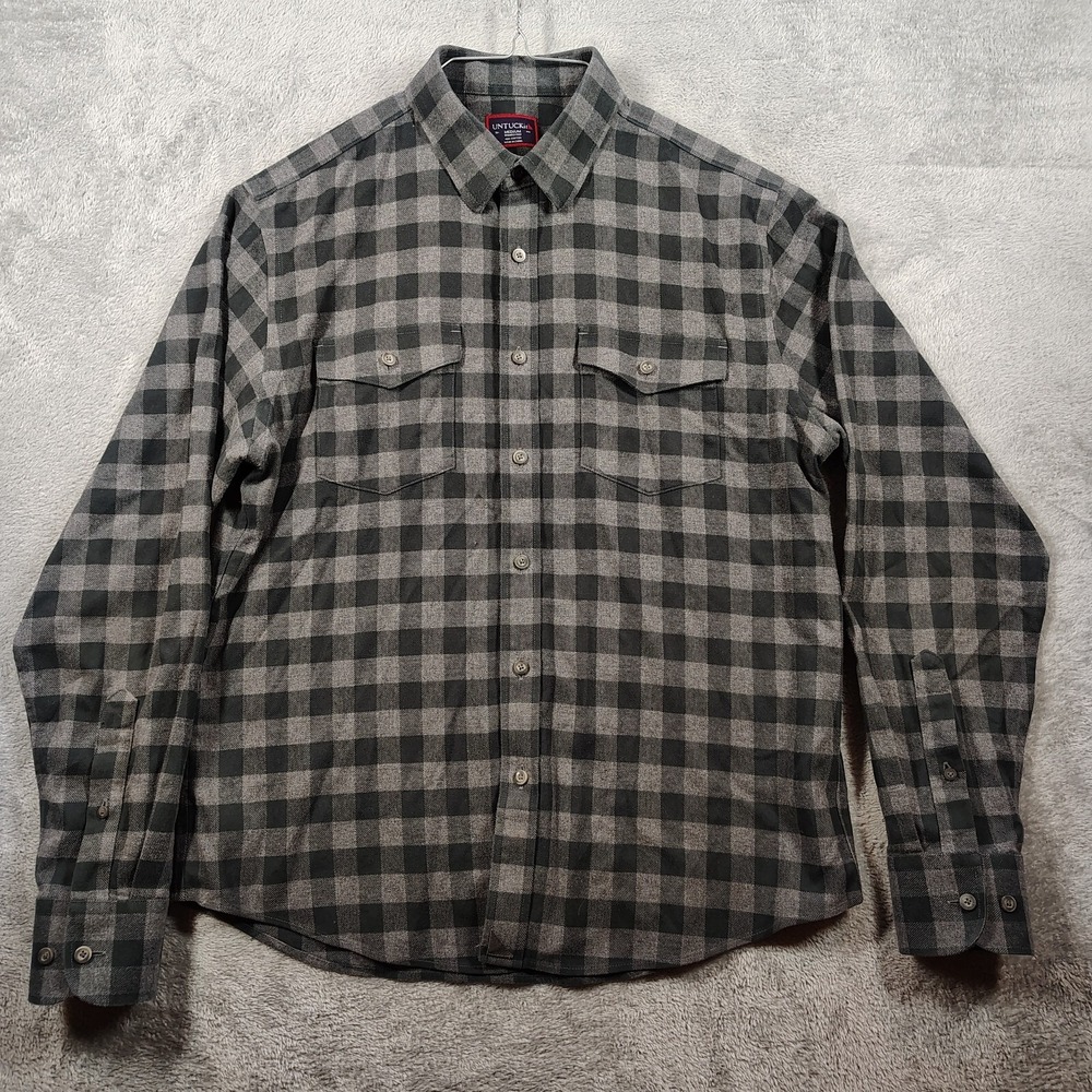 UNTUCKit Shirt Flannel Button‎ Down Mens Med Gray Plaid Wrinkle Free Gorpcore